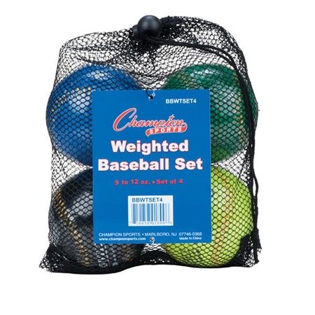 CHAMPION SPORTS Champion Sports BBWTSET4 9 in. Weighted Training Baseball Set; Assorted colors - Set of 4 BBWTSET4